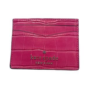 Kate Spade Staci Small Slim Crocodile Embossed Card Case Wallet Pink